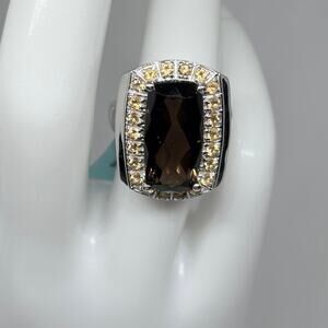 925 Sterling Silver Smoky Quartz Citrine Halo Ring Size 6 NWT 7.27 CTW